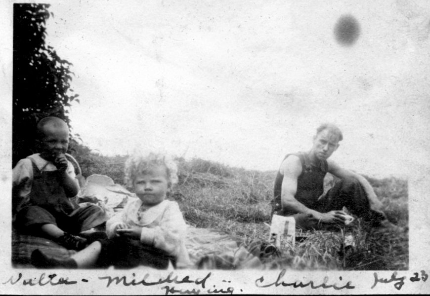 12 Walt, Mom & Charlie Cook - Haying - July 1923